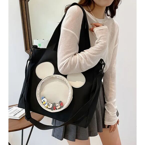 Black Bag White Mickey Head Clear Pocket Includes Mickey Minnie & Donald Figures - Picture 7 of 13